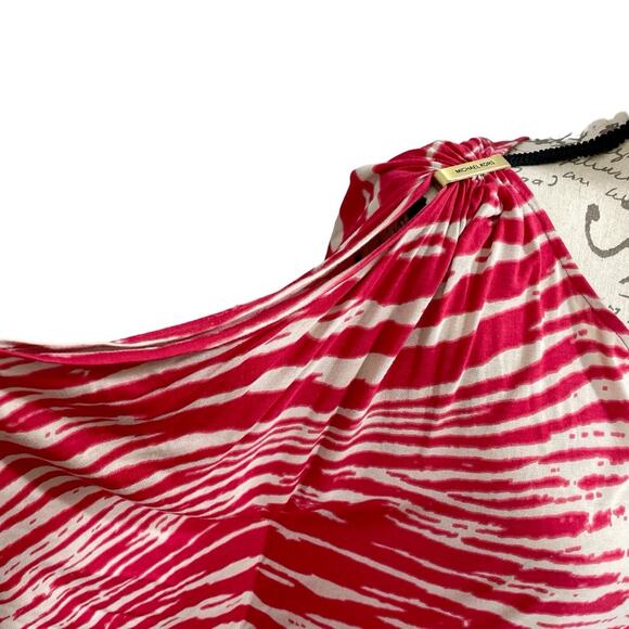 MICHAEL Michael Kors Red & White Animal Print Boat Neck Cold-Shoulder Top Large - Picture 2 of 13